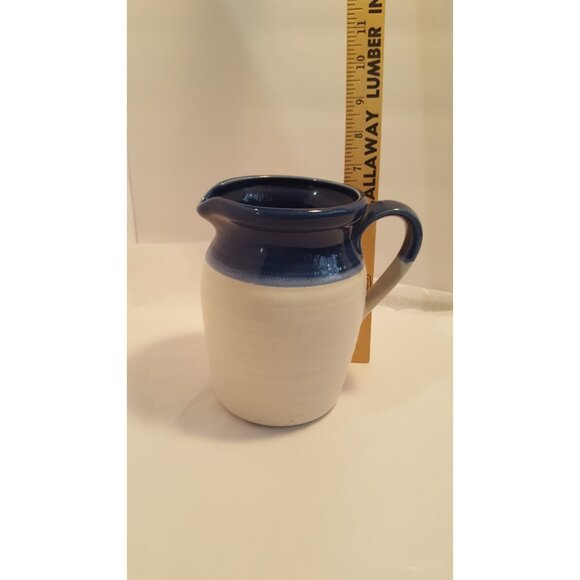 Blue white pottery stonewear pitcher 7 inches milk jug stoneware - Picture 6 of 8